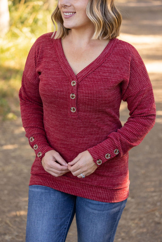 Brittney Button Sweater - Berry | Women's Long Sleeve