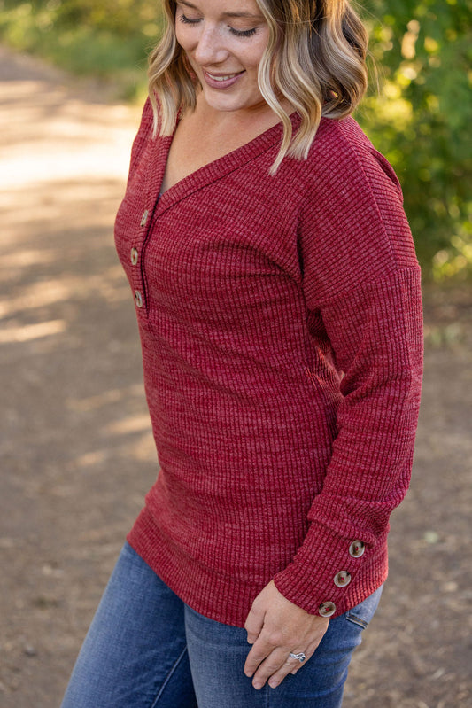 Brittney Button Sweater - Berry
