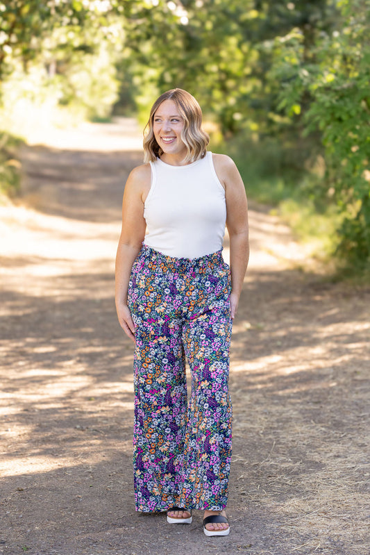 Presley Palazzo Pants - Navy and Pink Floral Mix