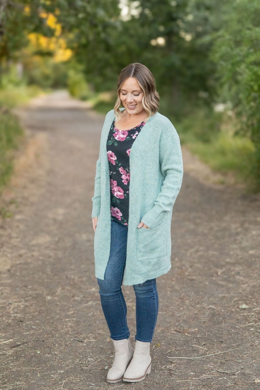 Madison Cozy Cardigan - Sage/Blue Mix