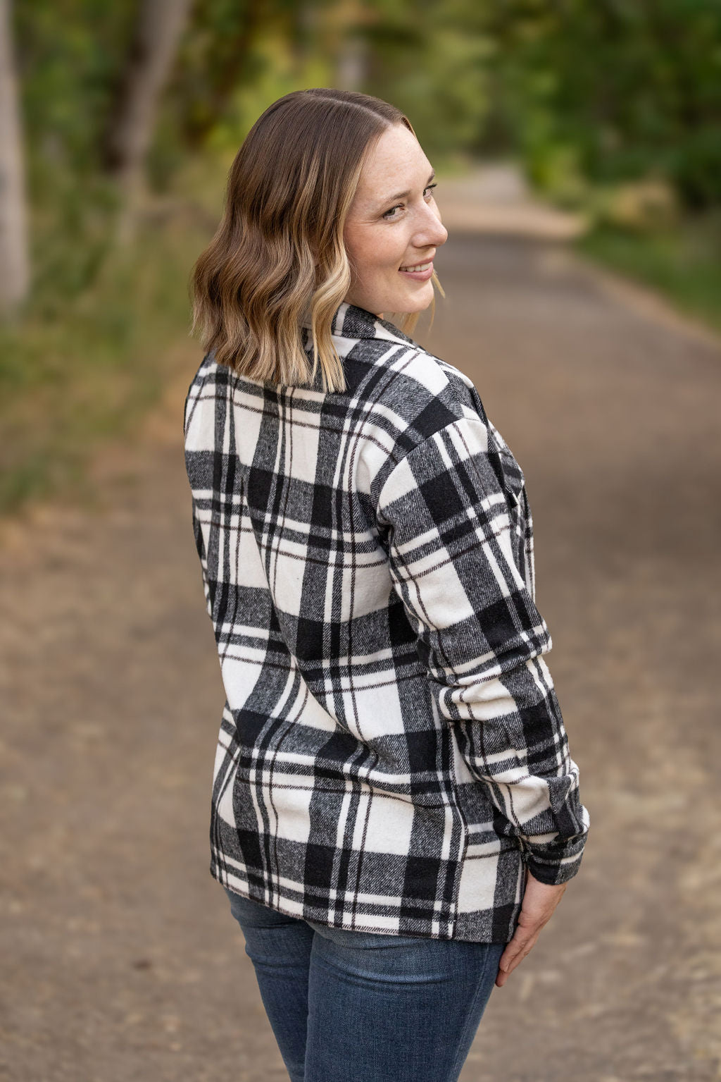 Norah Plaid Shacket - White and Black