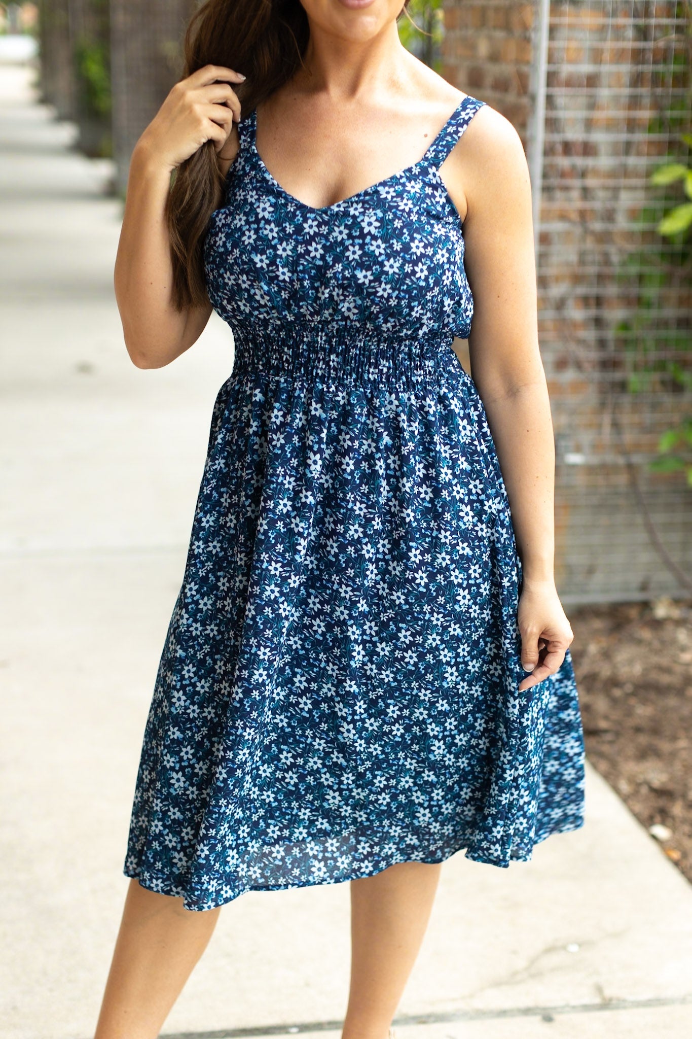 Cassidy Midi Dress - Blue Floral Mix