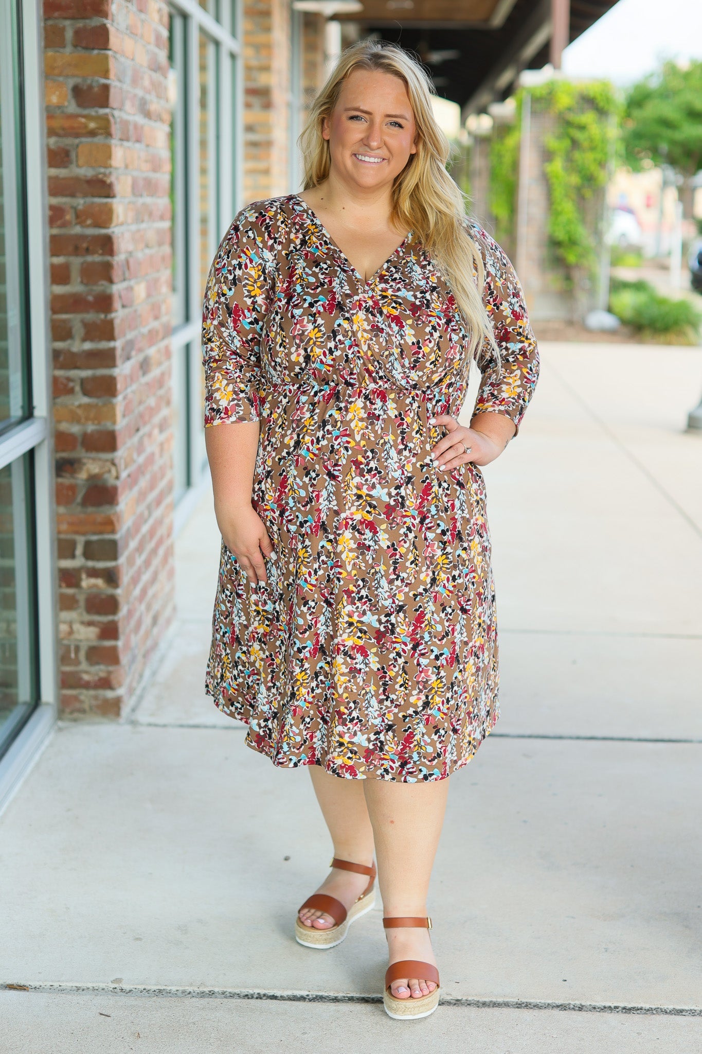 Taylor Faux Wrap Midi Dress - Mocha Floral