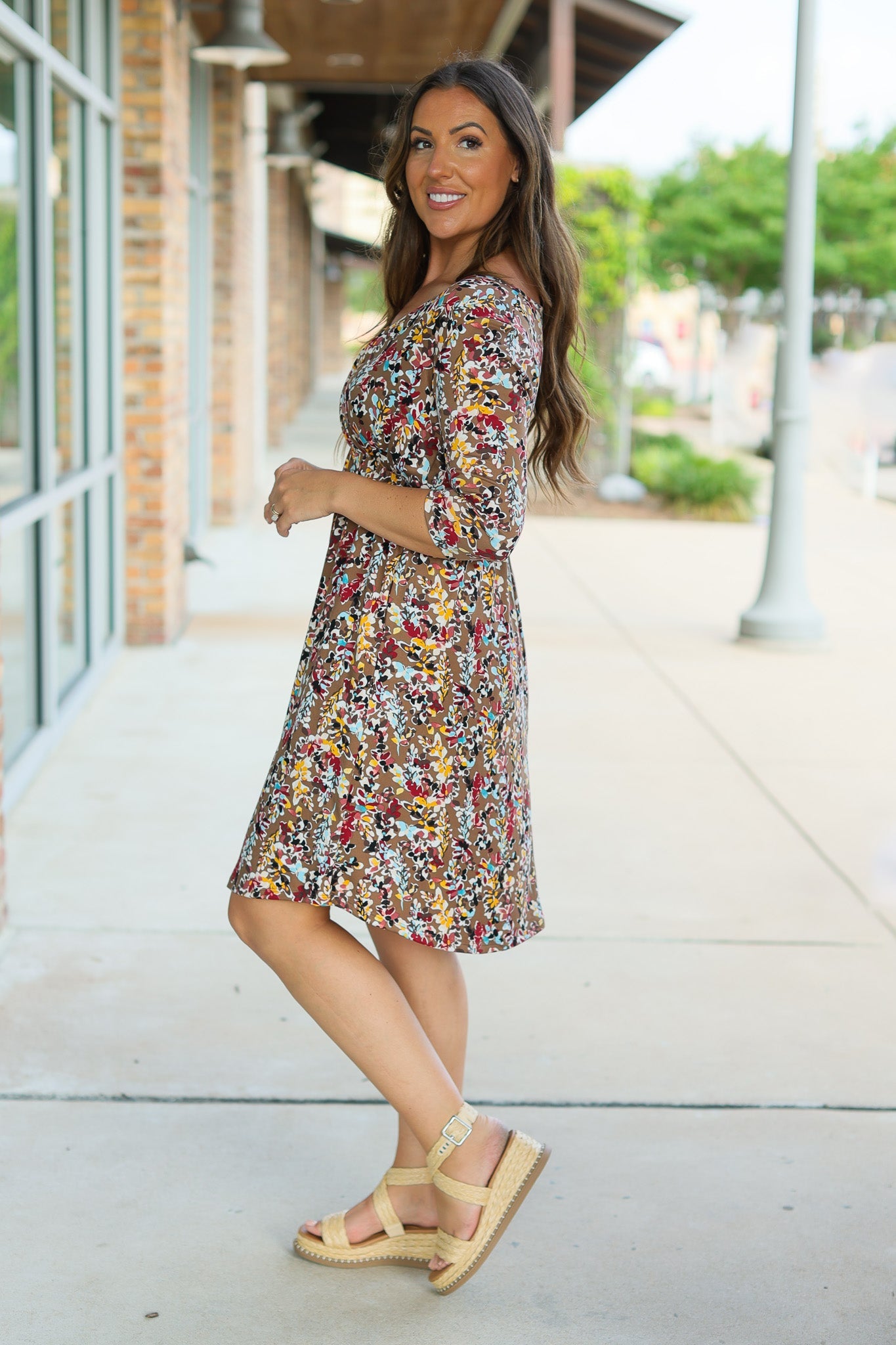 Taylor Faux Wrap Midi Dress - Mocha Floral