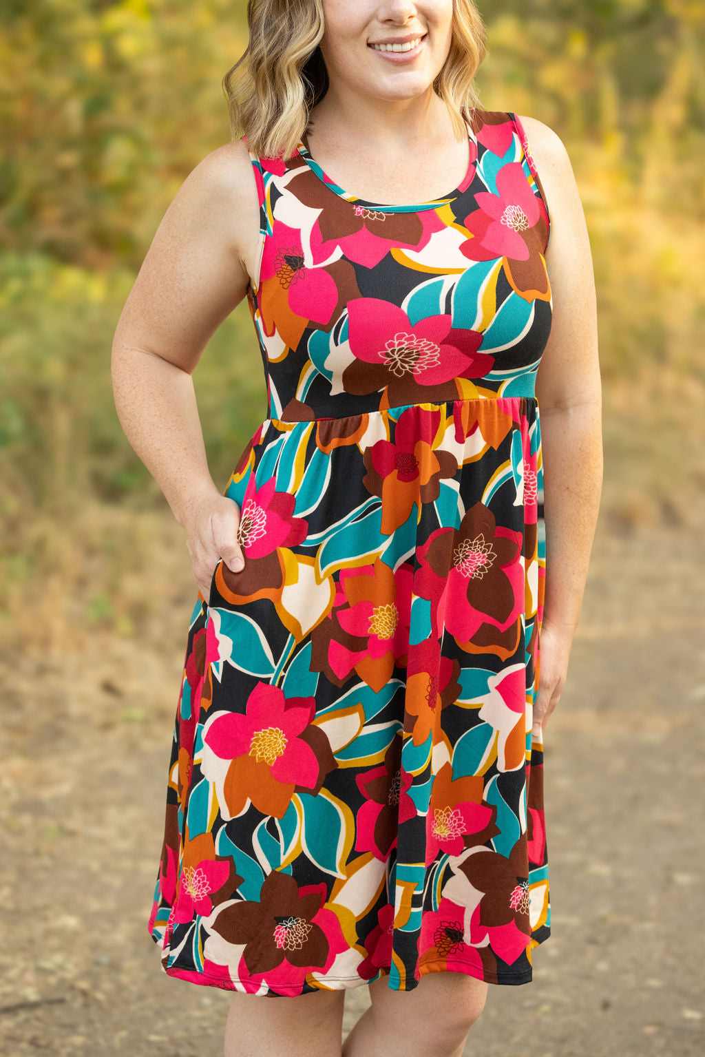 Kelsey Tank Dress - Bold Magenta Floral