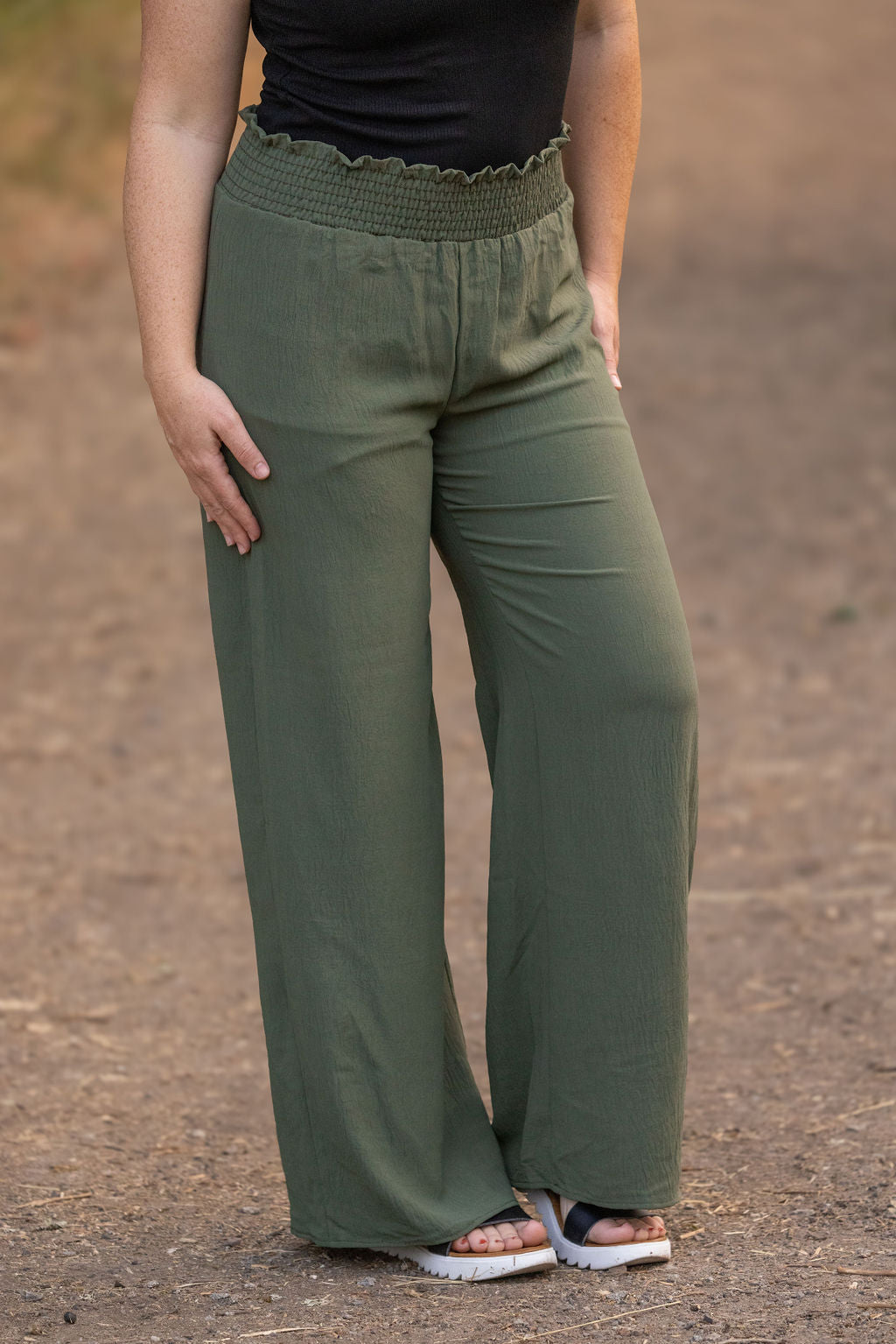 Presley Palazzo Pants - Olive | Women's Wide-Leg Pants