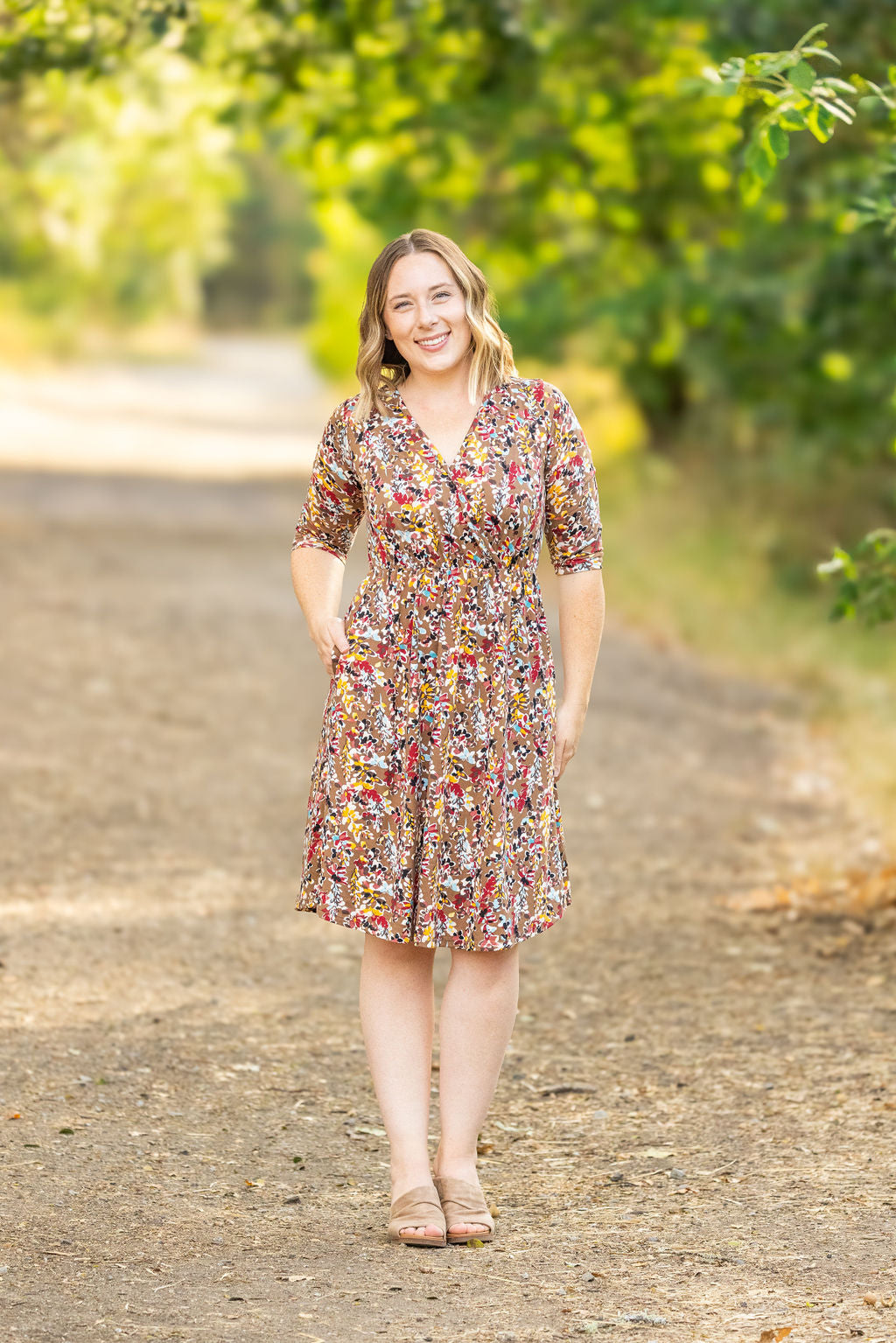 Taylor Faux Wrap Midi Dress - Mocha Floral