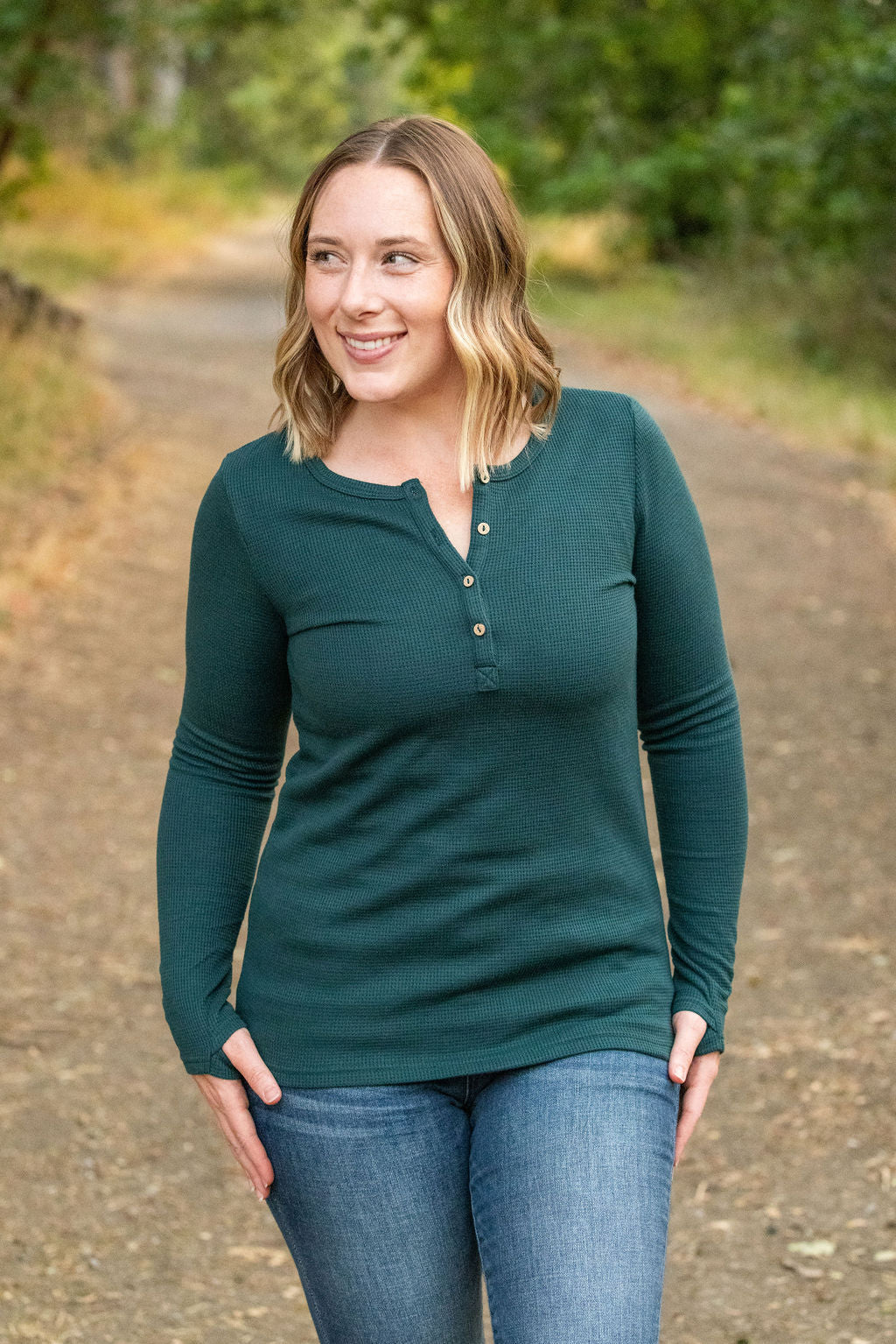 Harper Long Sleeve Henley - Evergreen