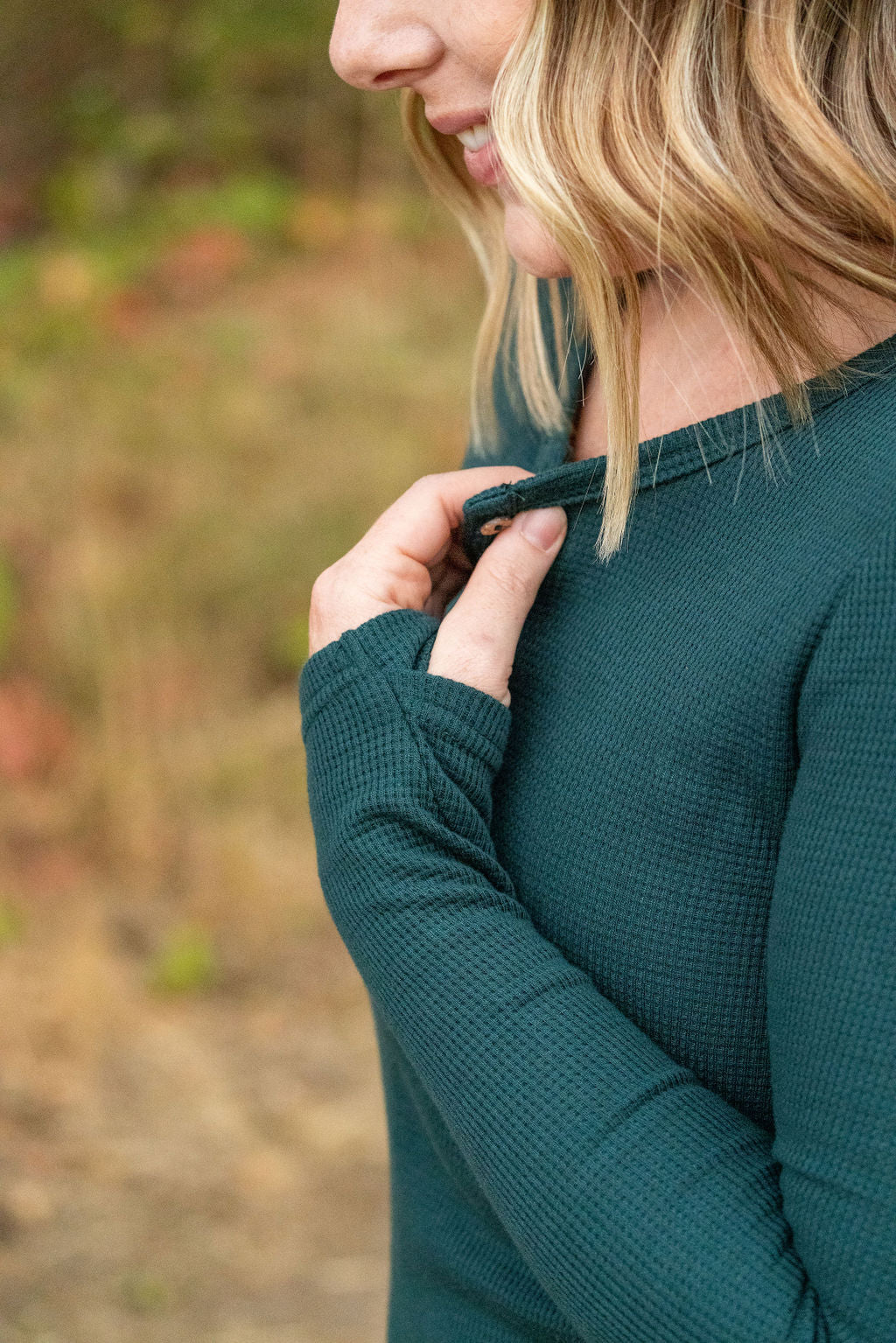 Harper Long Sleeve Henley - Evergreen