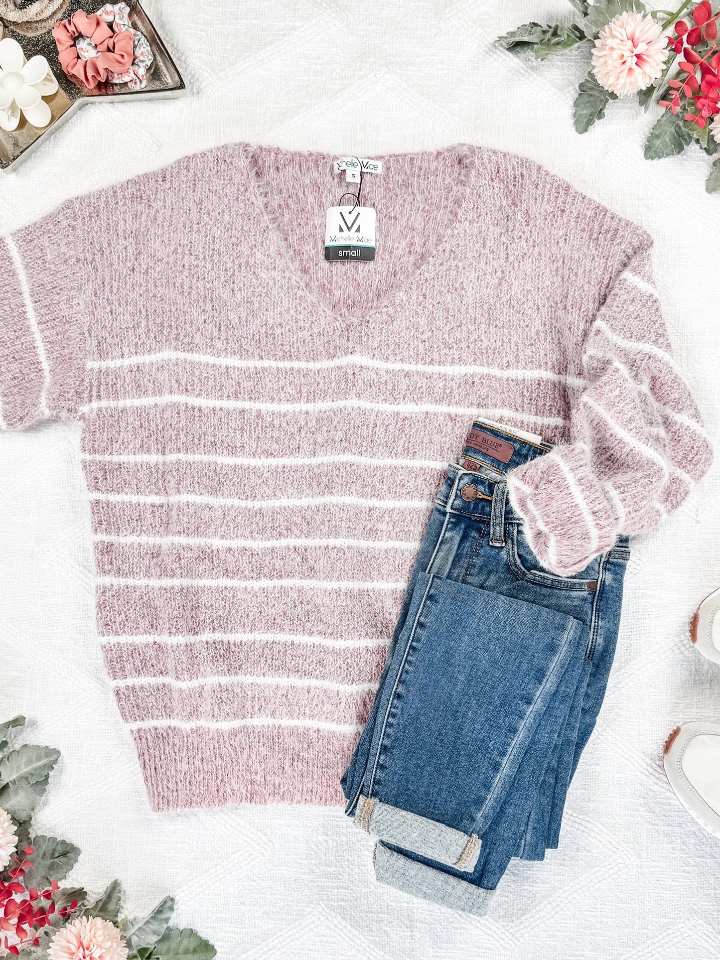 Cozy Striped Sweater - Mauve