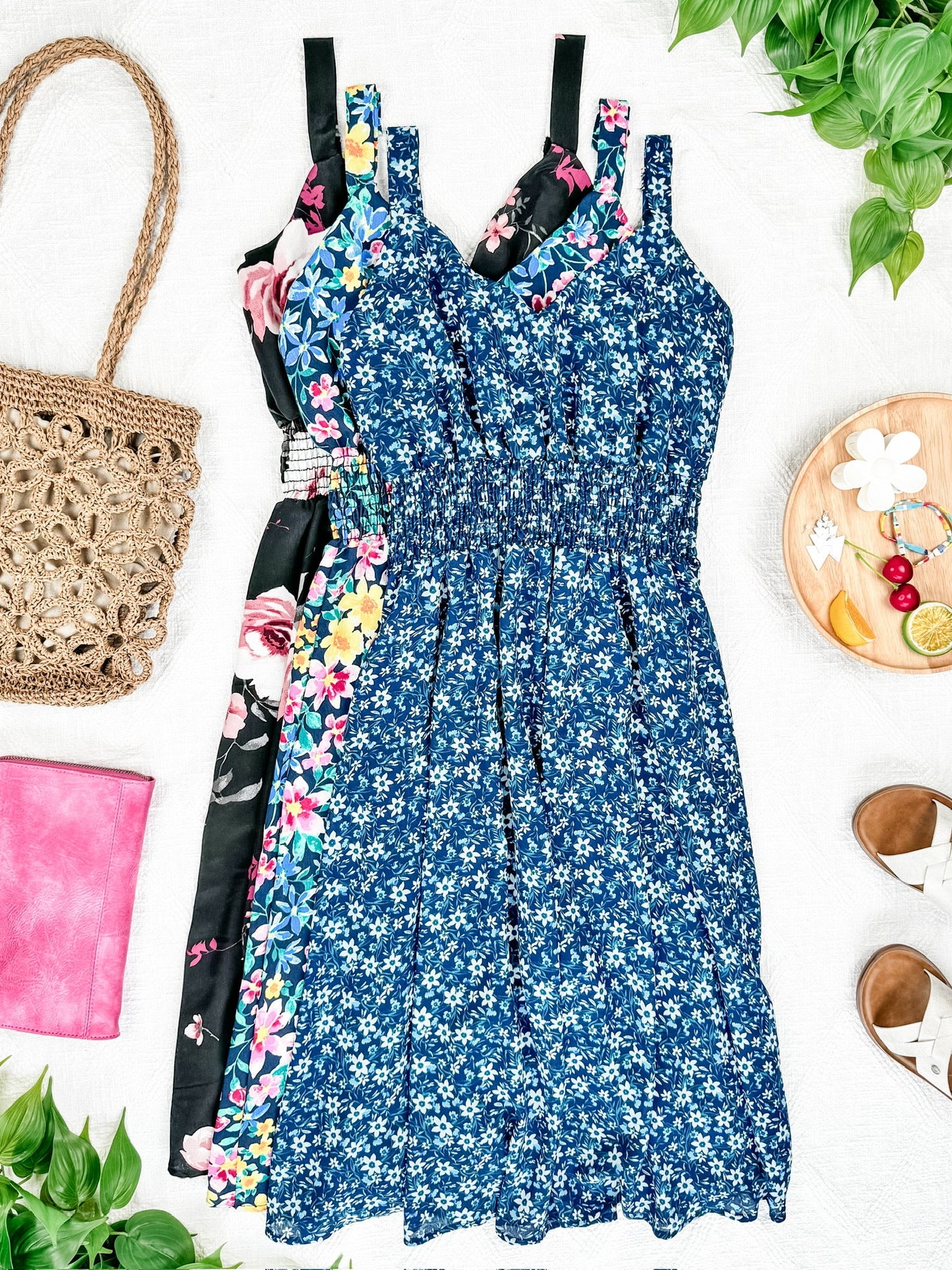 Cassidy Midi Dress - Blue Floral Mix