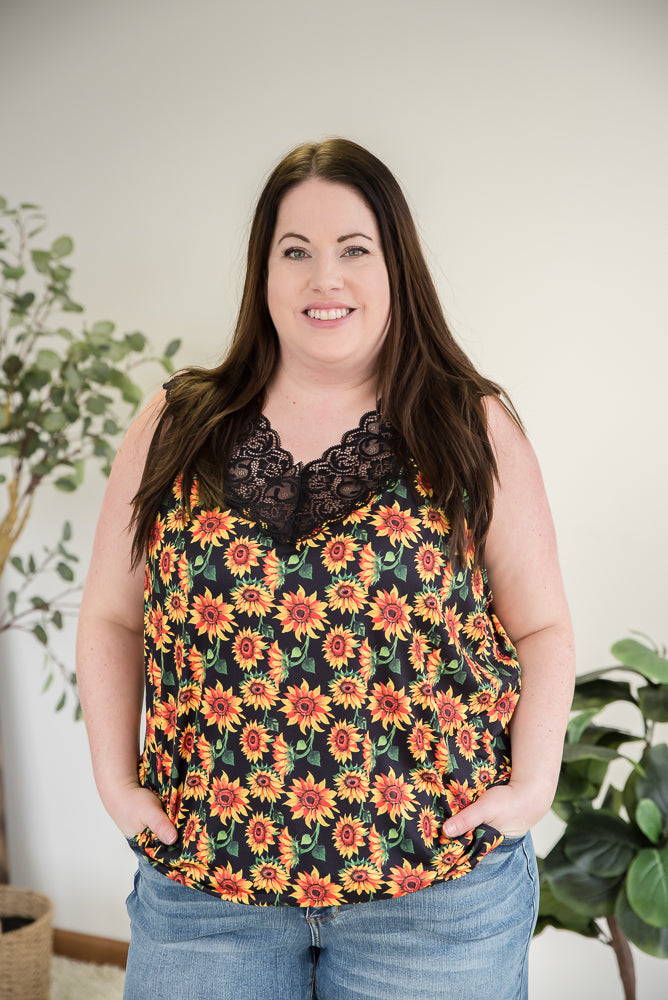 Seeking Sunflowers Lace Tank