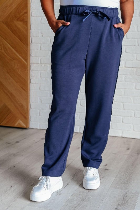 Lysa Satin Stripe Lounge Pants in Smoky Navy