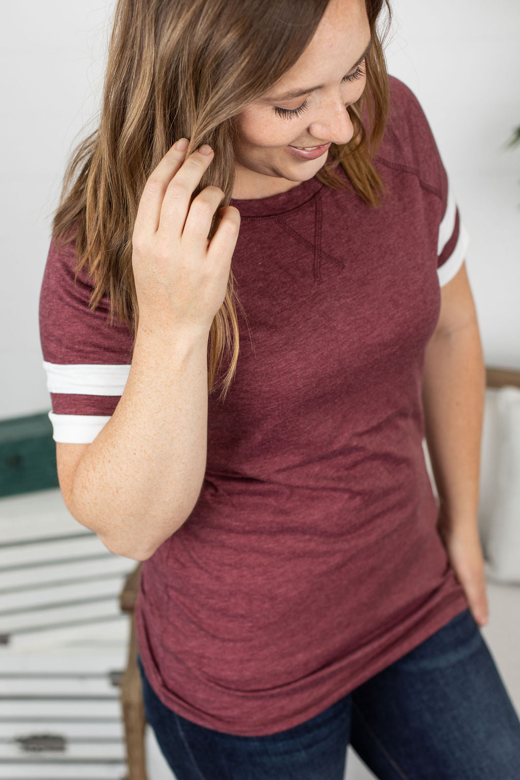 Kylie Track Tee - Burgundy and White