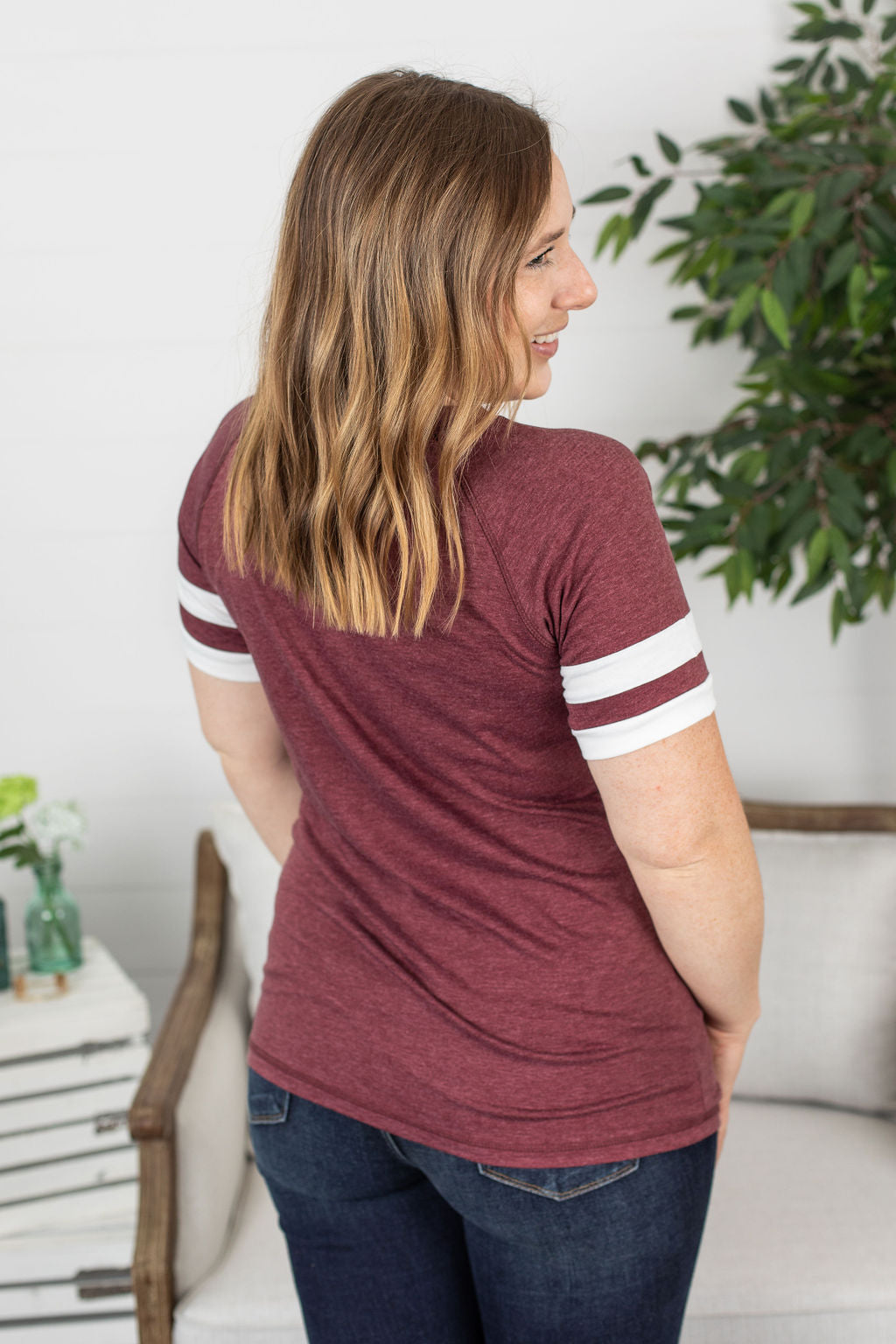 Kylie Track Tee - Burgundy and White