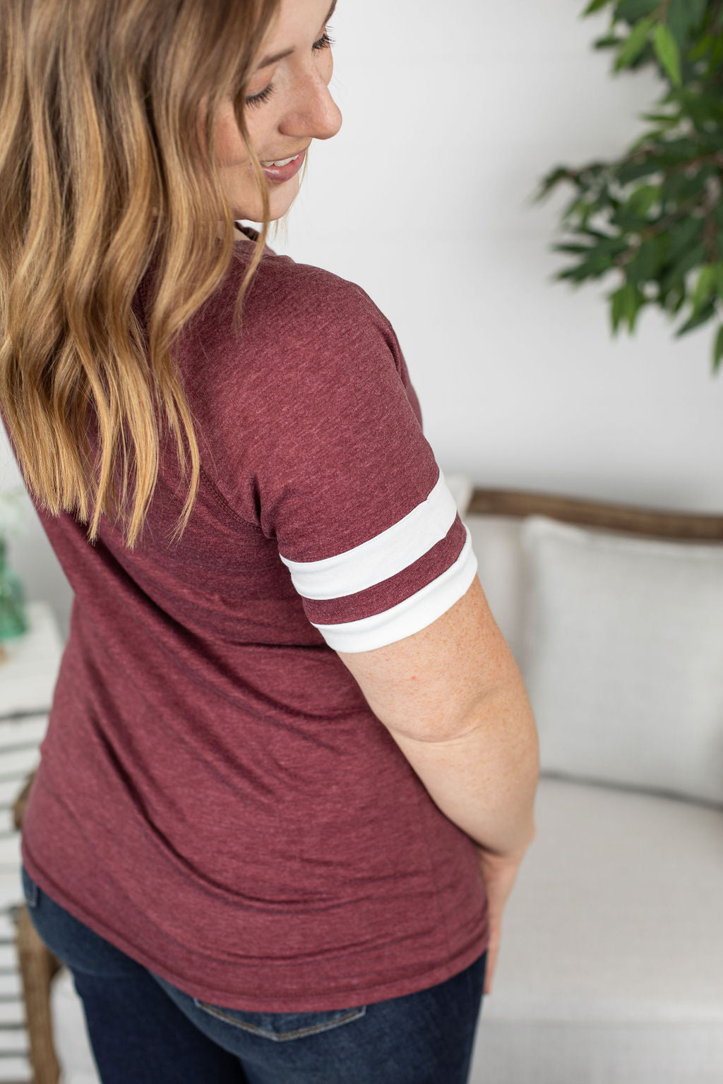 Kylie Track Tee - Burgundy and White