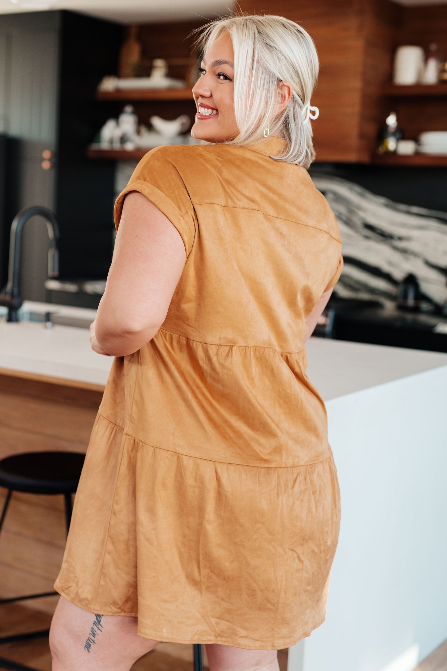 Don't Hang Up Faux Suede Shirt Dress