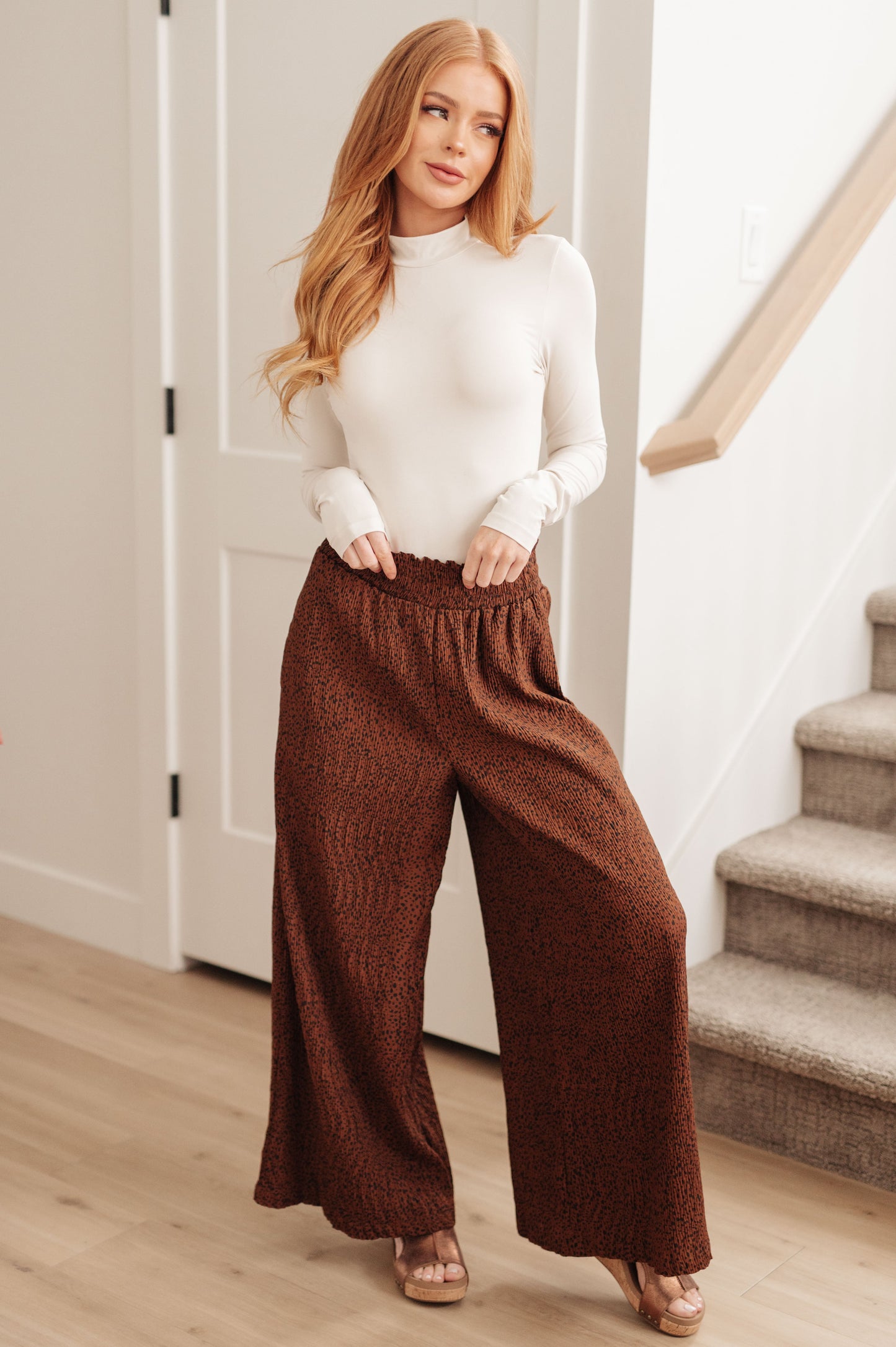 Harmony High Rise Wide Leg Pants in Brown