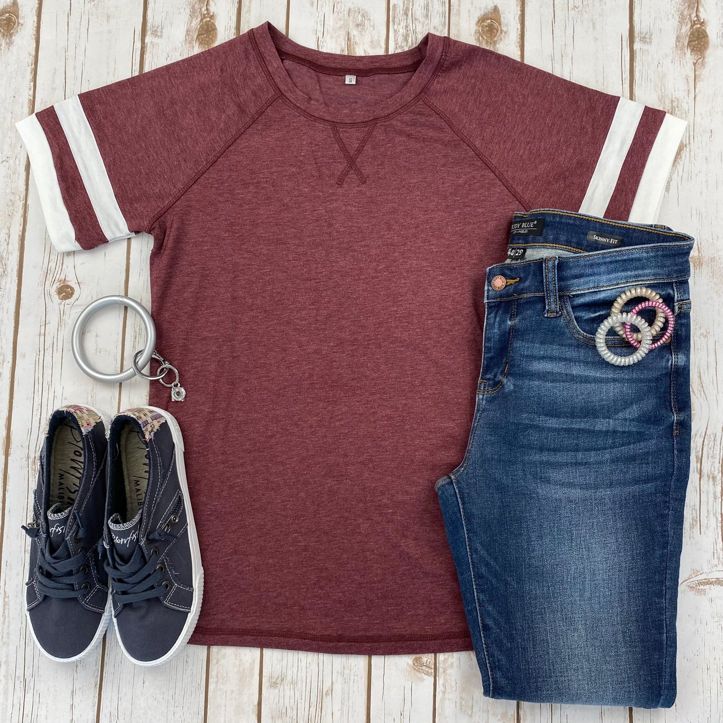 Kylie Track Tee - Burgundy and White